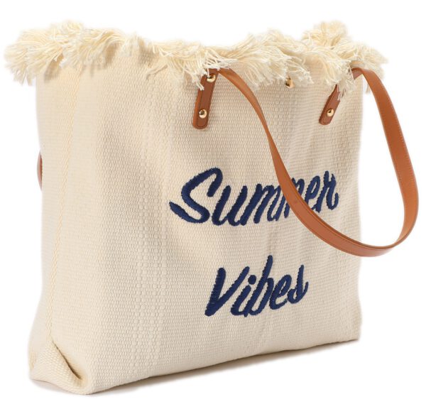 Strandtas wit blauw - Afbeelding 2